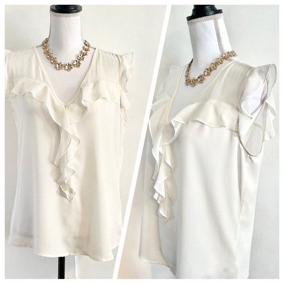 Express Tops - NEW Women’s Express V-Neck Short Sleeve Ruffle Blouse